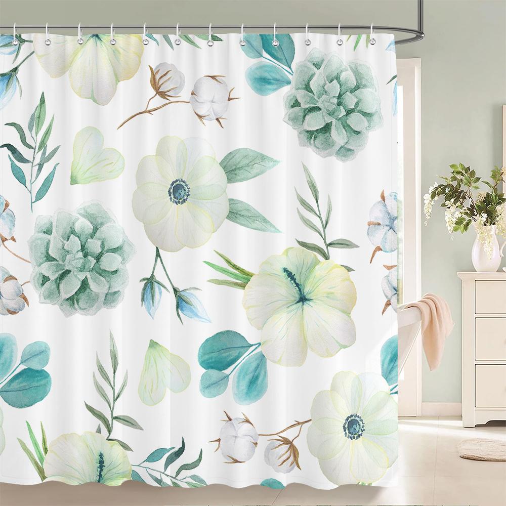 Beautiful Big Pink flowers printing shower curtain polyester waterproof bathroom curtain with hook door curtain home decoration