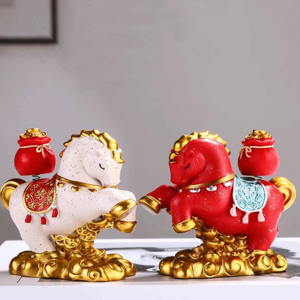 Cute Resin Horse Figurine Desktop Ornament Good Luck New Year Mascot Miniature Red Chinese Style Zodiac Ornaments Bookshelf