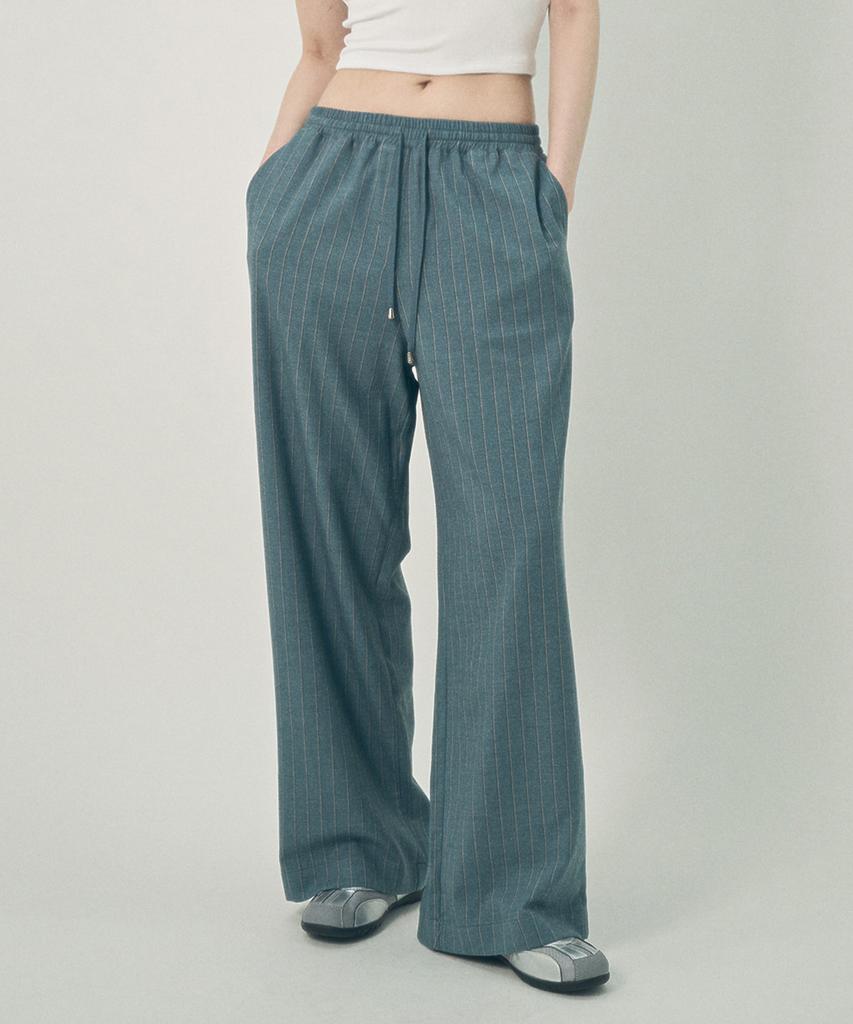 Mihebeu Casual Striped Wide Slacks Blue