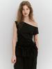 MEENDERI Unbalance Shirring Sleeveless - Black