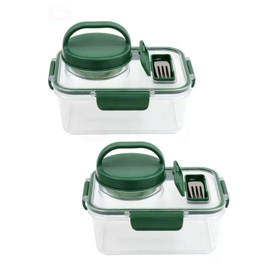 1/2Pcs Salad Jar Built-In Series Meal Prep Container with Dressing Cup Fork Leakproof Airtight Food Storage Box Picnic Portable Freshness Keeper