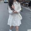 2023 Spring/Autumn Petite French White A-line Shirt Dress with Long Sleeves