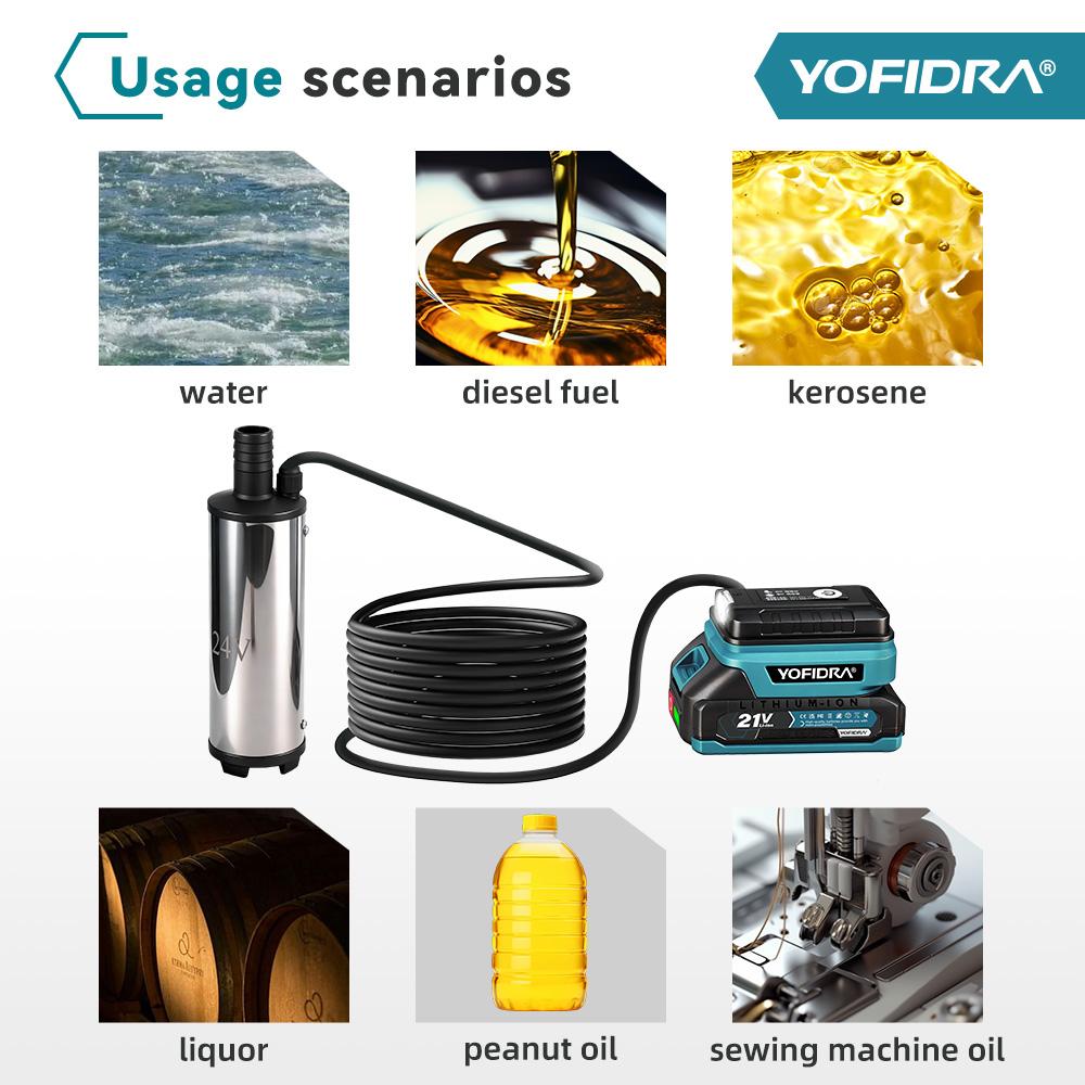 Yofidra 50–80 l/min Výkonné elektrické vodní čerpadlo Olejové čerpadlo Tankovací pistole Ponorné autočerpadlo Pro baterii Makita 21V Pin