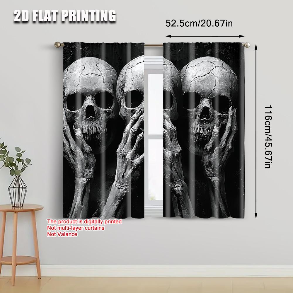2pcs, Curtains Roller Blinds 2D print Black Skull Print 100% Polyester (without rod) Stuff Clearance Use for Bedroom,