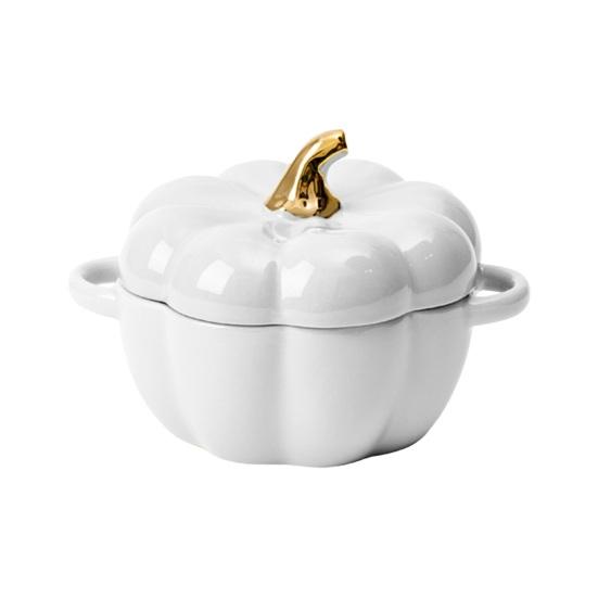Pumpkin Bowl with Double Handles Stackable Ceramic Pumpkin Soup Bowls Glossy Enamel Pumpkin