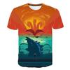 Farbenfrohes 3D-Druck-Godzilla-König-der-Monster-Unisex-Freizeit-Kurzarm-T-Shirt
