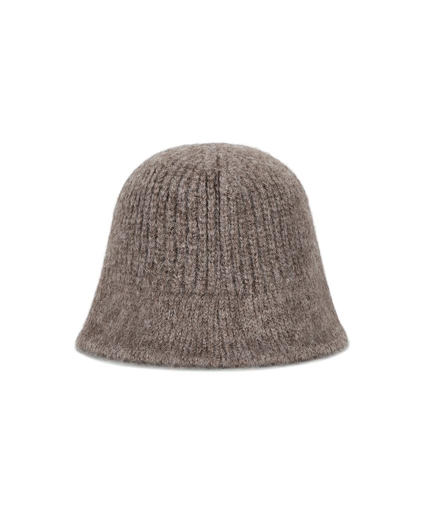 Bajal Va Curved Oval Metal Washed Knit Bucket Hat Brown
