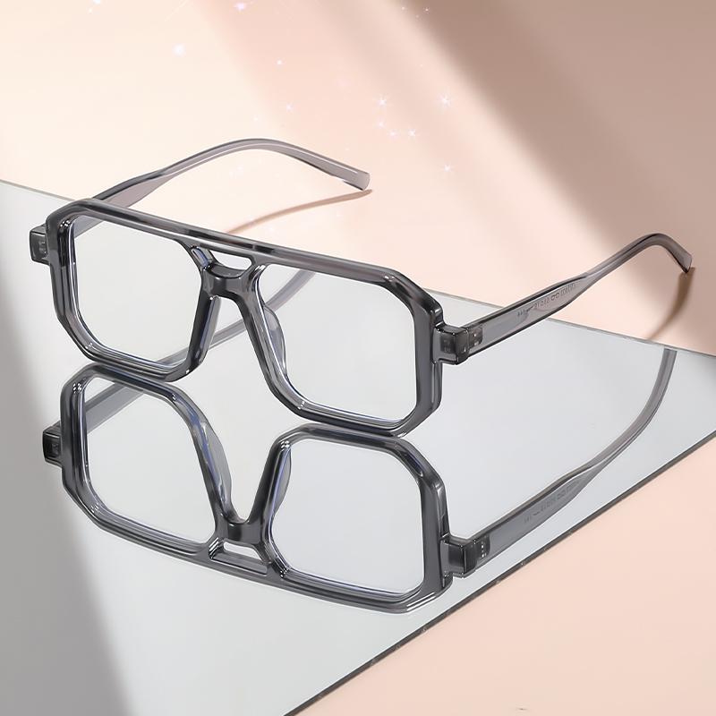 Retro Double-beam Square Frame Flat Light Glasses for Travel, Parties, Daily Wear, Shooting, Decoration and Anti-blue Light