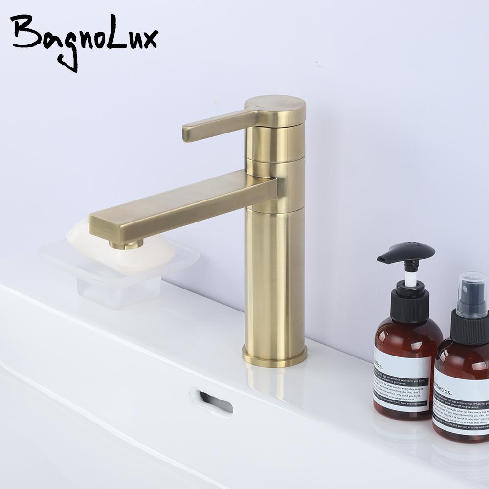 Washbasin Water Tap Bathroom Faucet Cold And Hot Mixed Bagnolux Brushed Gold Brass Deck Mounted Single Hole With Handle