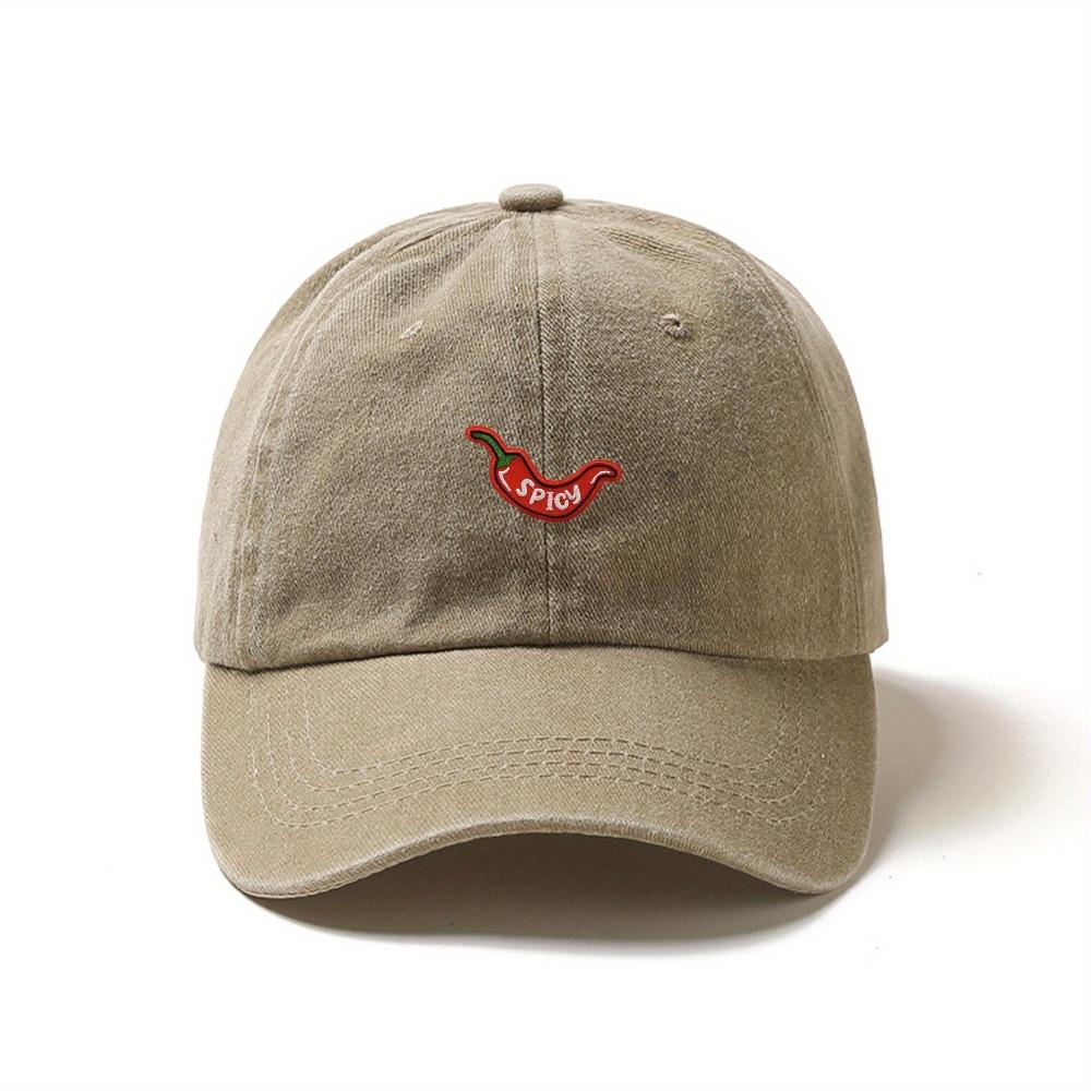 1 Stück Vintage gewaschene Baseballkappen für Damen, mit Chili-Stickerei, verstellbarer Snapback, leicht und atmungsaktiv für den Außenbereich