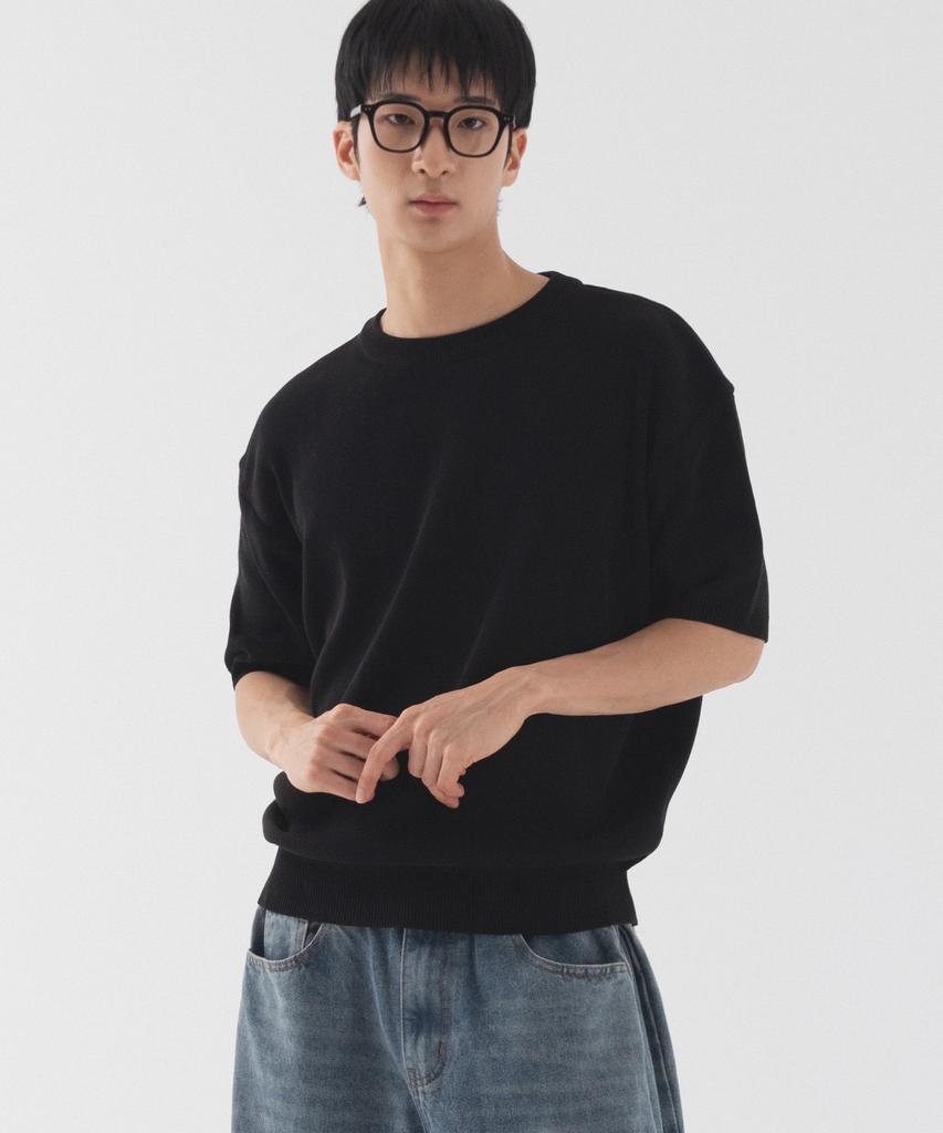 PIANER Classic Round Neck Short Sleeve Knit (Black)