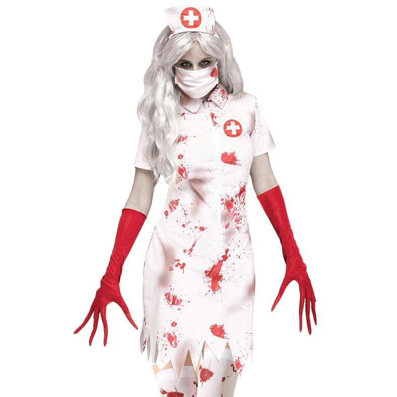 Vaiduoklių namų zombės slaugytojos kostiumas cosplay zombių kraujas moteriškas slaugytojos kostiumas Helovino medicininis kos kostiumas