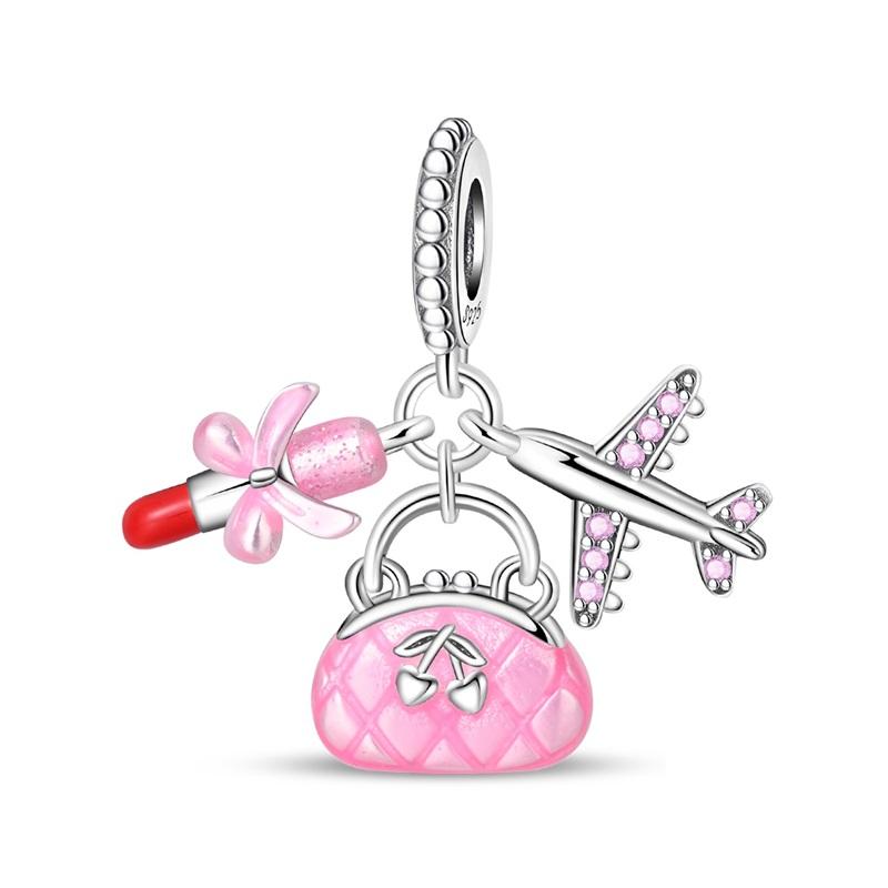 Happy Summer 925 Silver Seaside Vacation Island Coconut Tree Sunglasses Juice Charms Beads Fit Qikaola Bracelets DIY Jewelry