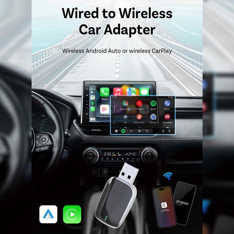 AI Mini Box 2-in-1 Wireless CarPlay & Android Auto Adapter, Plug & Play, Auto Connection, Compatible with Most Car Radios