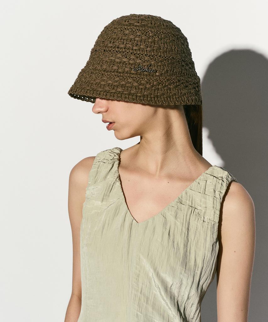 RE RHEE Crochet Bucket Hat Khaki Brown