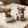 Highland Cow Bathroom Figurine Funny Scottish Cattle Sitting On Toilet Statue Resin Calf Bathing Sculpture for Home Kitchen Office