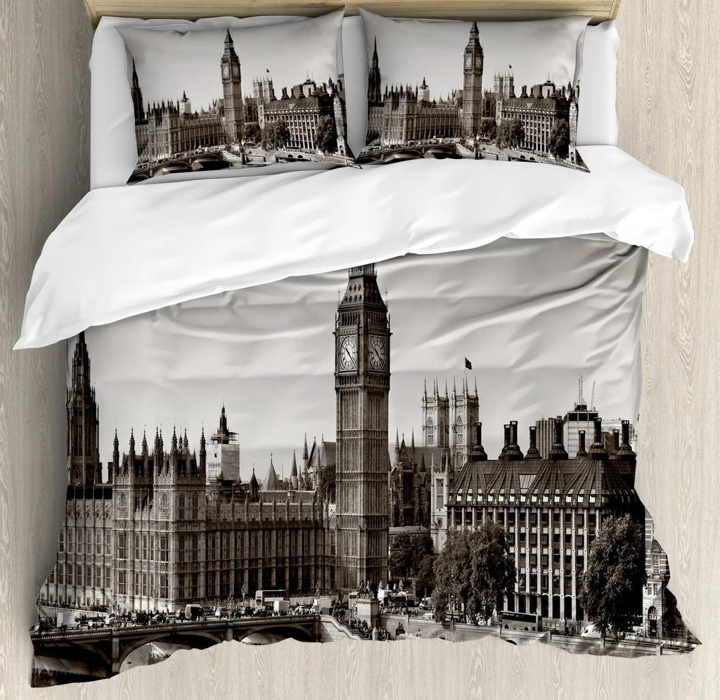 London's Clocks Trams Bridges Bedding Set London Duvet Cover Set London Telephone Booth In The Street Traditional Local Cultural