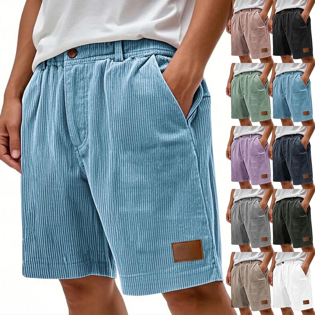 Herren Cordshorts Entspannte Passform Elastischer Bund Lässige Shorts mit Kordelzug und Taschen Knopfverschluss Design für den Alltag