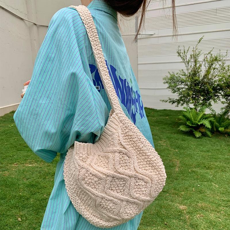 All-in-one Strickhandtasche Umhängetasche Damen Schultertasche Stricktasche Gewebte Einkaufstasche