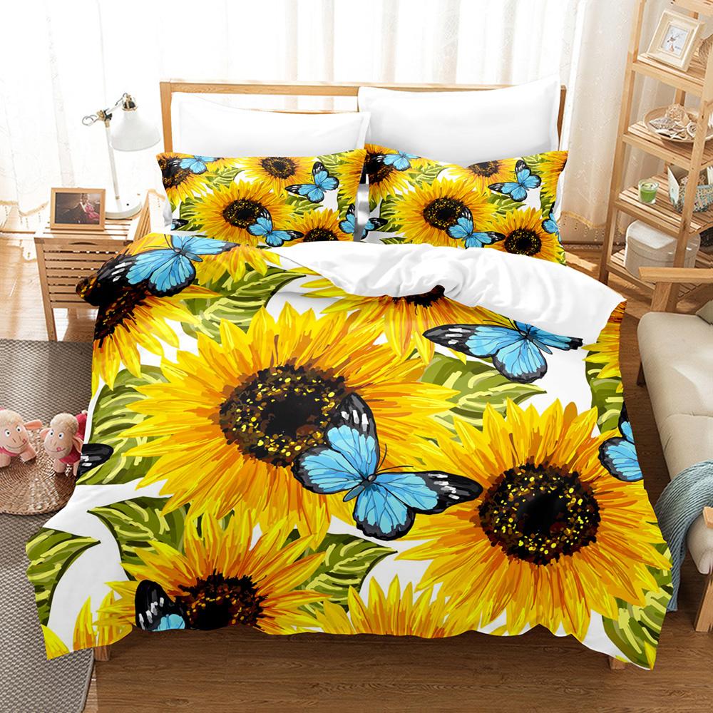 Flowers Bedding Set Colourful Flower Plant Duvet Cover Set King Queen Full Size For Kids Women Girls Polyester Comforter Cover