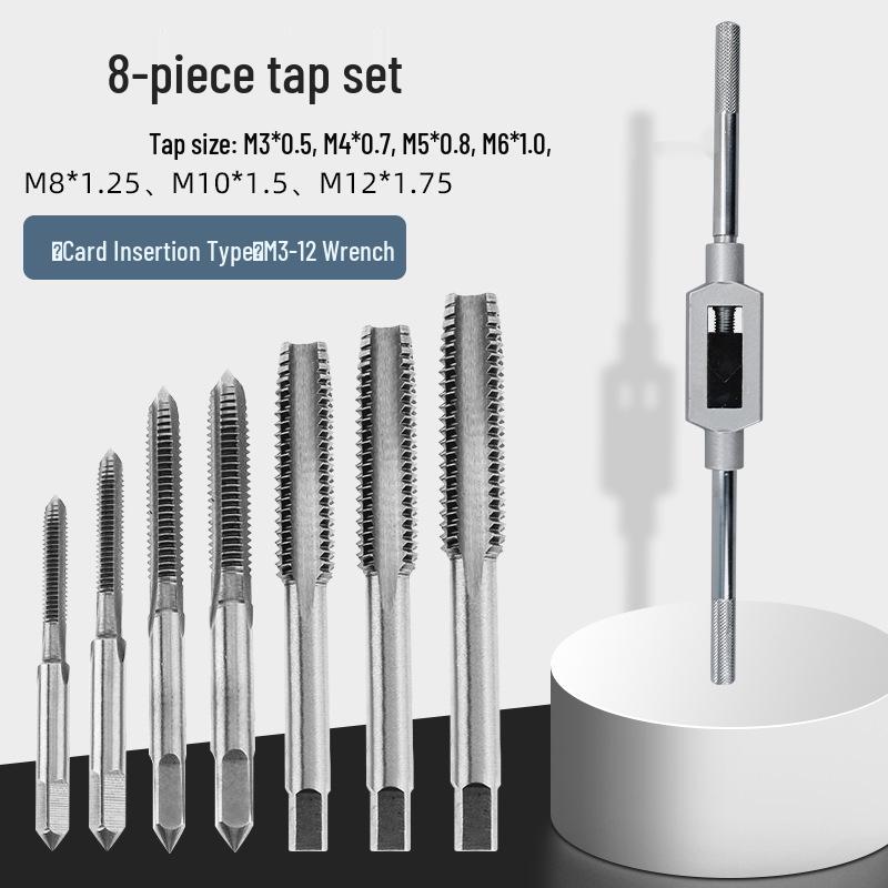 Eight-Piece Hand Threading Tap and Wrench Set, 3-12mm Range