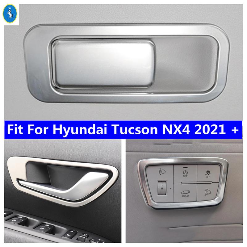 Silver Glove Box Sequin / Headlight Switch / Inner Door Bowl Accessories Cover Trim For Hyundai Tucson NX4 -