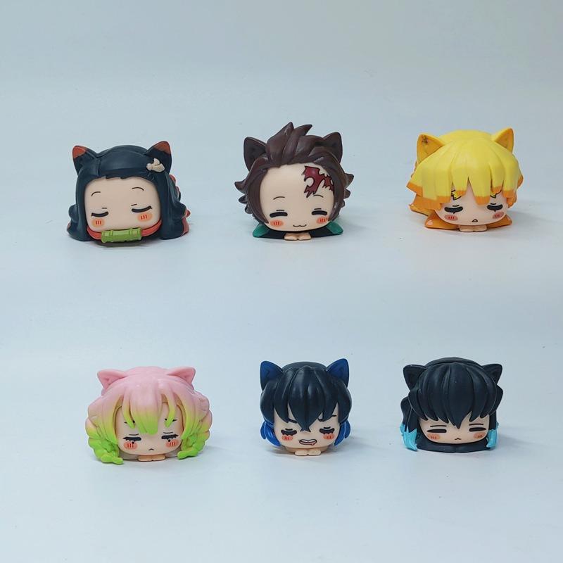 6 Q-Version Schlafposition Bauchlage Geistertöter-Klinge Figuren Kamado Tanjirou Kamado Nezuko Kanroji Mitsuri Puppen Ornamente