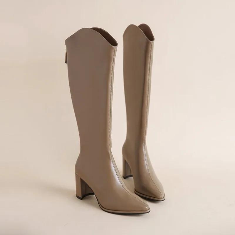 Fashion Plus Size Women Boots Pointed Long Boots Zipper Thick High Heels Lady Knight Boots 2024 Winter Woman Modern Boot Knee High Botas