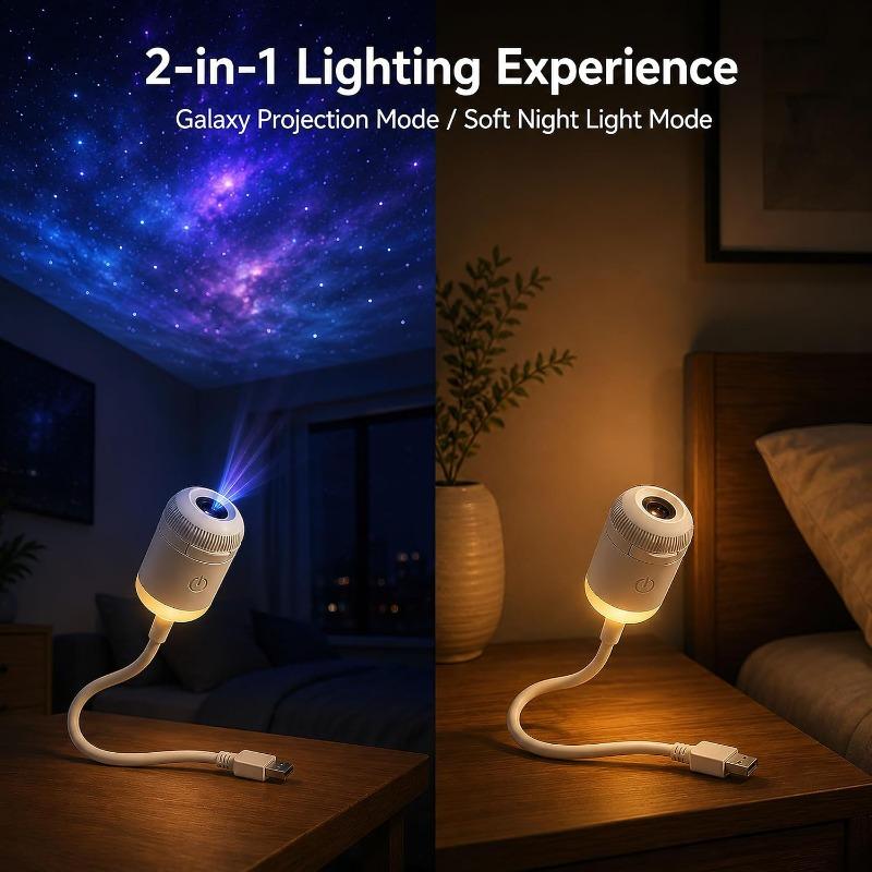 2'si 1 arada Galaksi Projektörü Gece Lambası USB LED Yıldızlı Gökyüzü Lambası 360° Dönüş Ayarlanabilir Parlaklık Yatak Odası Tavan Oda Araba Dekorasyonu İçin