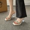Transparent Crystal Slippers Women's Summer Word with High Sense Thick Heel Sandals High Heels Wear Versatile Sandals
