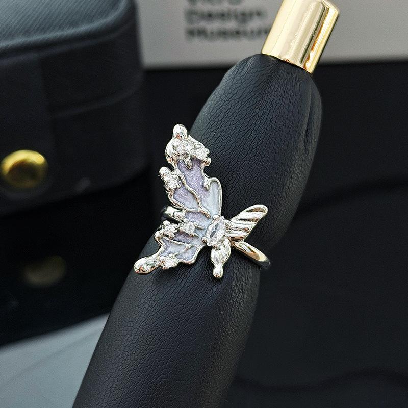Niche Dreamy Three-Dimensional Butterfly Enamel Dripping Open Ring Irregular Personality Folds Stacked Wearing Ring