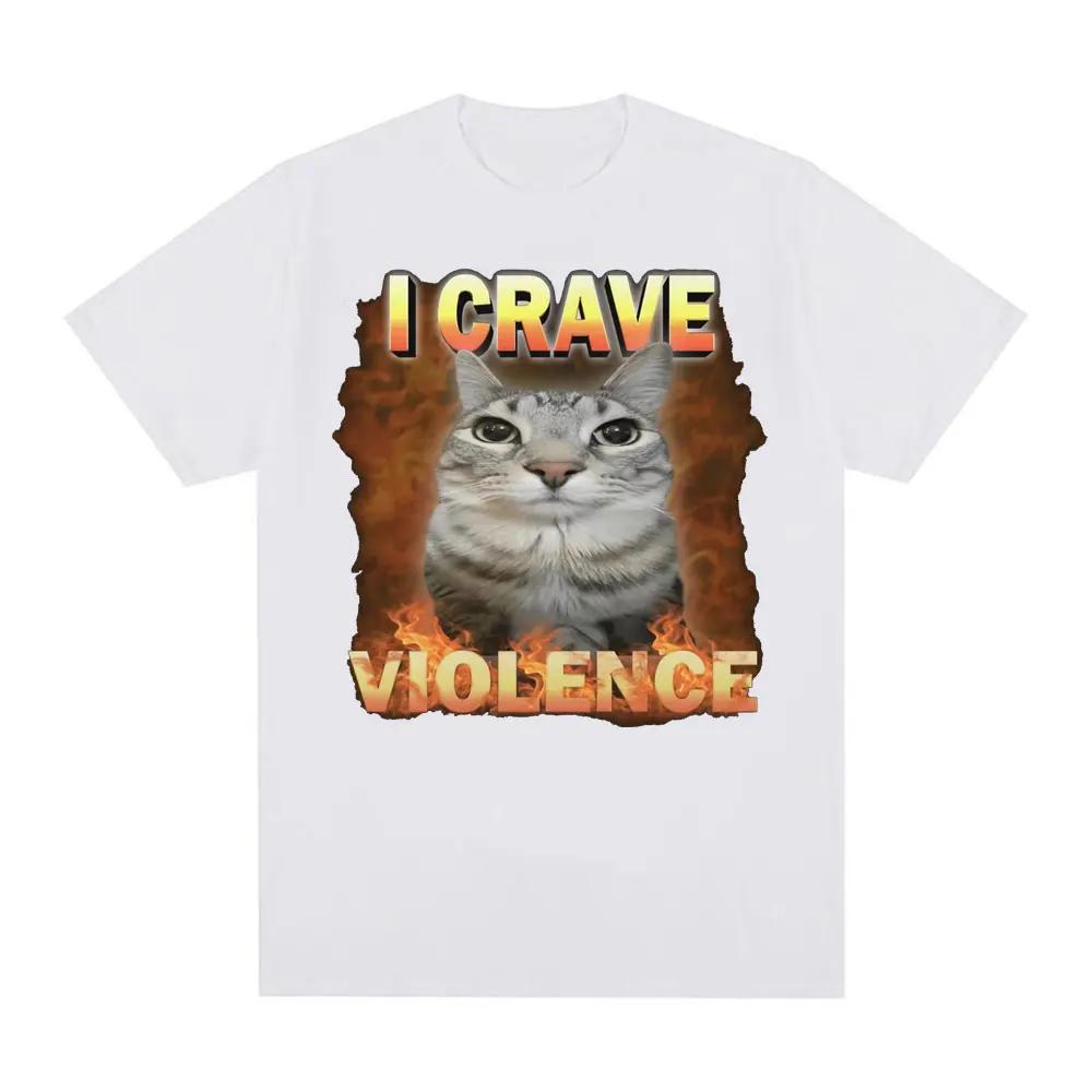 Summer Men's I Crave Violence Fun Cat Printed Round Neck T-shirt High Quality Cotton Large Casual Outdoor Short Sleeve