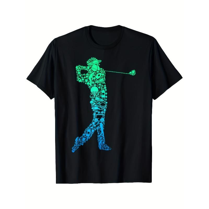 European sizes Men'S Golf Swing Graphic T-Shirt - Retro Print, Breathable Round Neck Casual Sportswear, All-Season Comfort Fit Casual Regular Fit