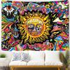 Tapiséria Burning Sun Vintage kvetinová psychedelická huba Dekorácia miestnosti Estetické rastliny a listy Tapisérie Mystic Hippie tkanina