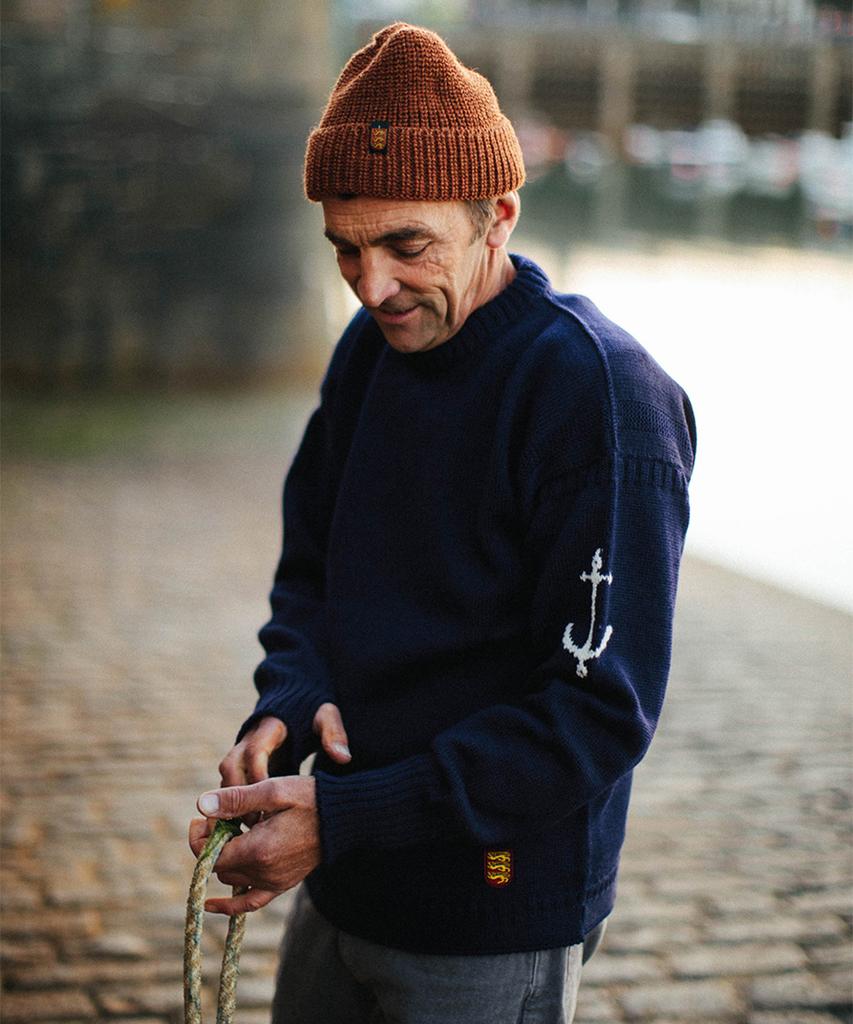 Geonjiulleunseu Crewneck Whole Garment Sweater - Navy