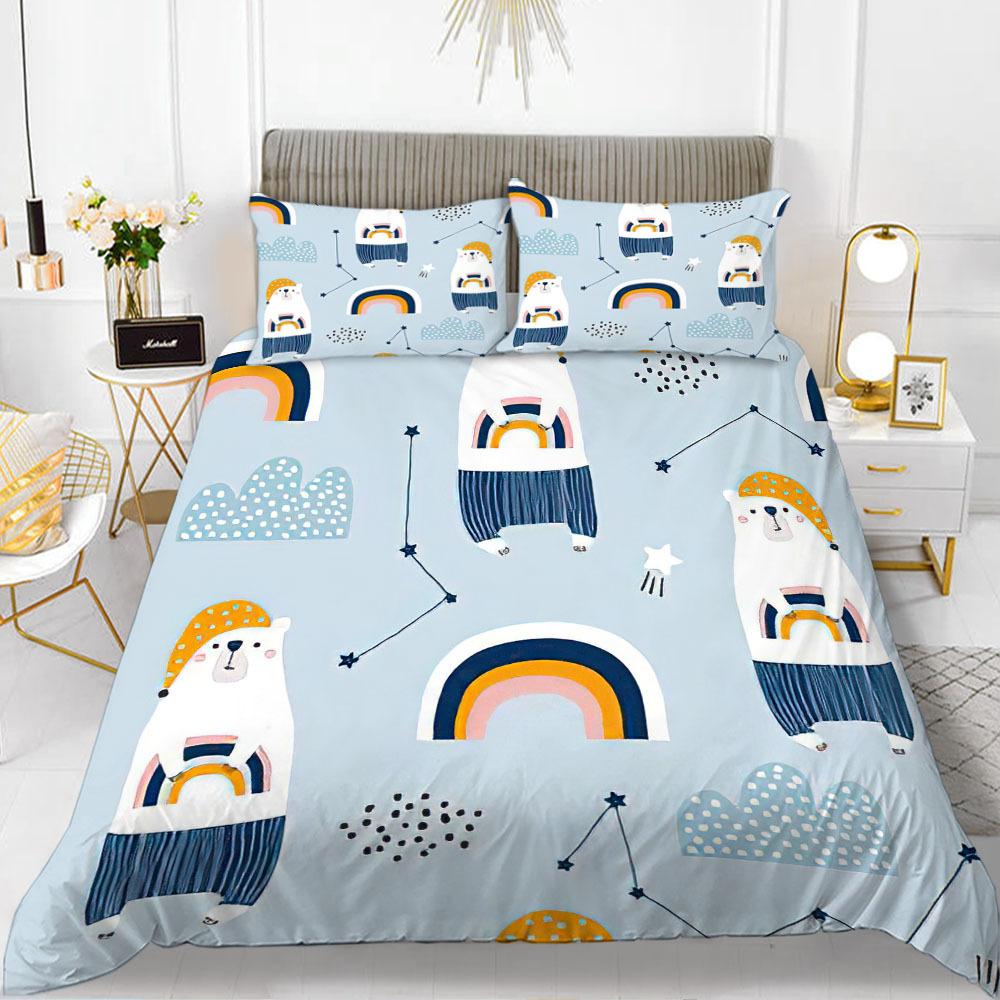 Kaninchen Bettbezug Set Cartoon Tiere Thema 3D Druck Kawaii Niedlich Rosa King Queen Größe Für Kinder Mädchen Frauen Polyester Bettwäsche Set