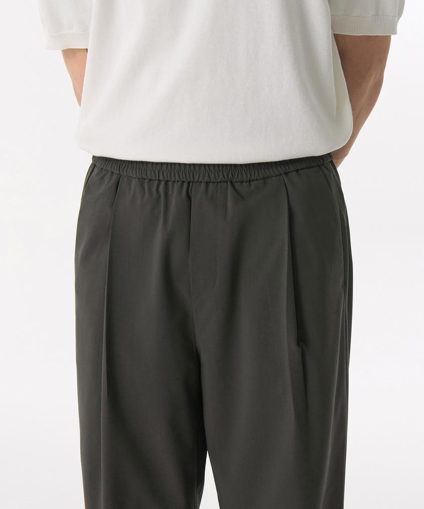 MUSINSA STANDARD [Cooltandard] One-Pleat Wide Elastic Waist Slacks [Dusty Khaki]