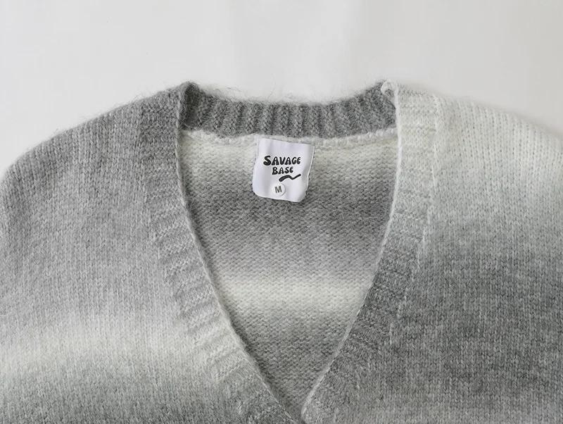Unisex American Retro Striped V-Neck Sweater Jacket - Casual Autumn College Style