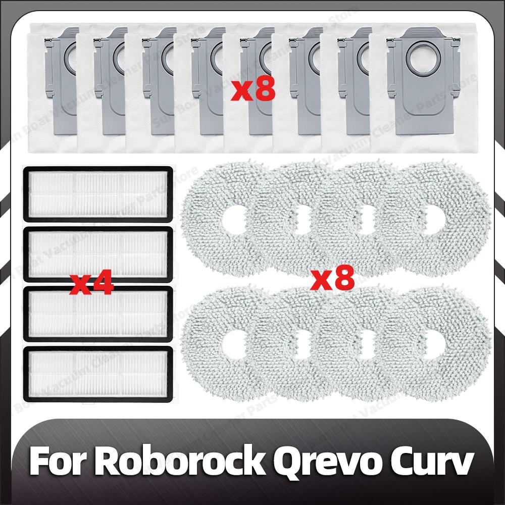 Compatible for Roborock Qrevo Curv Replacement HEPA Filter Mop Pad Dust Bags Spare Parts Accessories