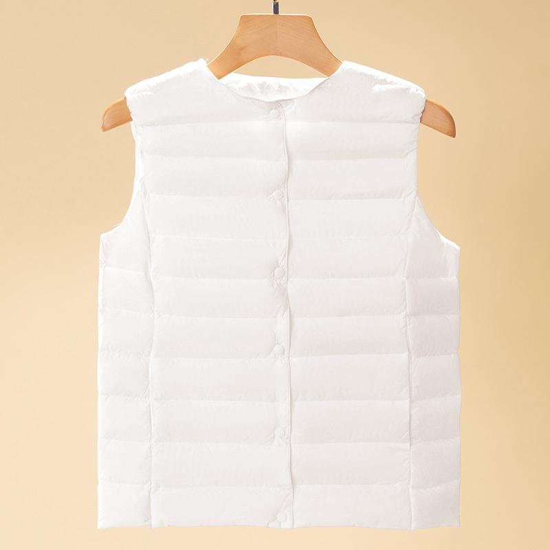 Lightweight Down Vest for Women White Duck Down Filling Sleeveless Puffer Vest with Pockets No Collar Solid Color Outerwear