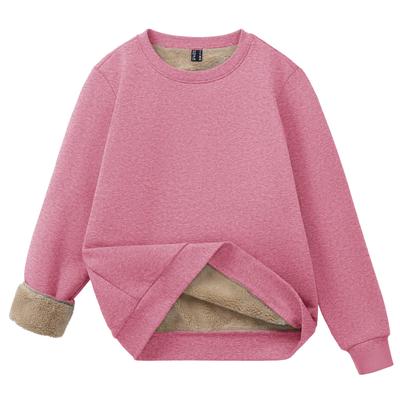 Fleece Lined Loose Fit Thick Autumn Clothes Spring Clothes Cute Long Sleeves Large Size Fleece Travel Loungewear Trekking Tops Sweatshirt Winter Pink
