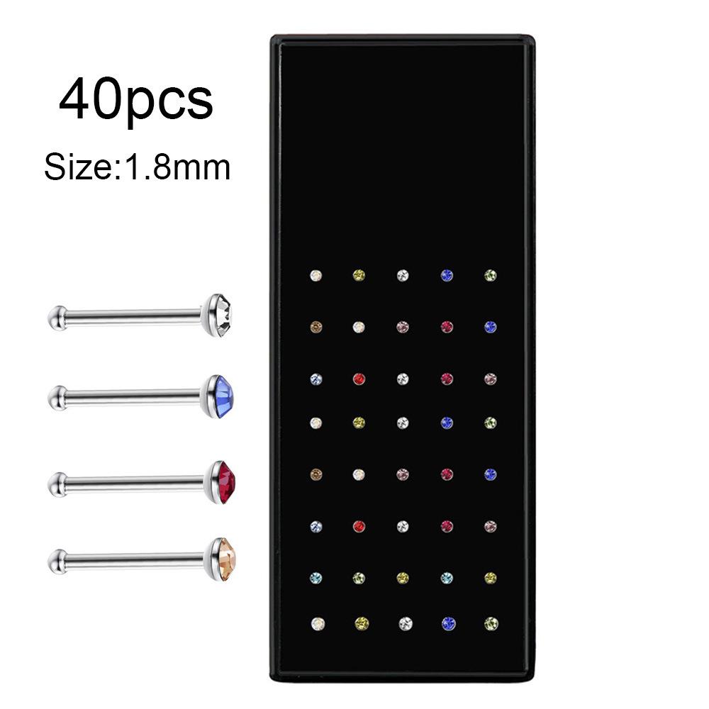 Stainless Steel Boxed Nose Studs and Rings: 60/40 Pieces, 1.5-3.0mm, Straight & L-Shaped Bar