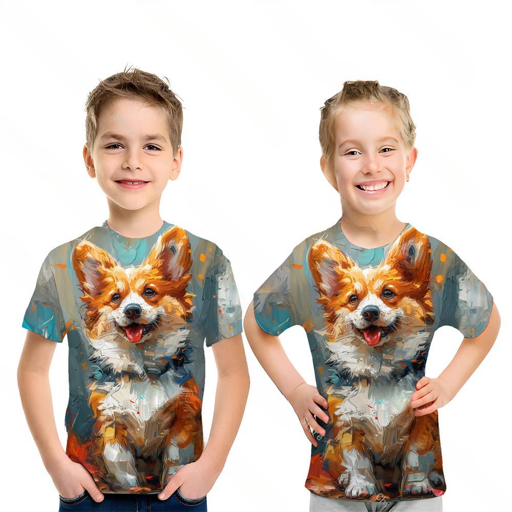 Kids Clothing Cute Dog 3D Printed Boys T Shirt O Neck Animal Graphic T-Shirts Summer Girls Short Sleeve Tops Children's Tees