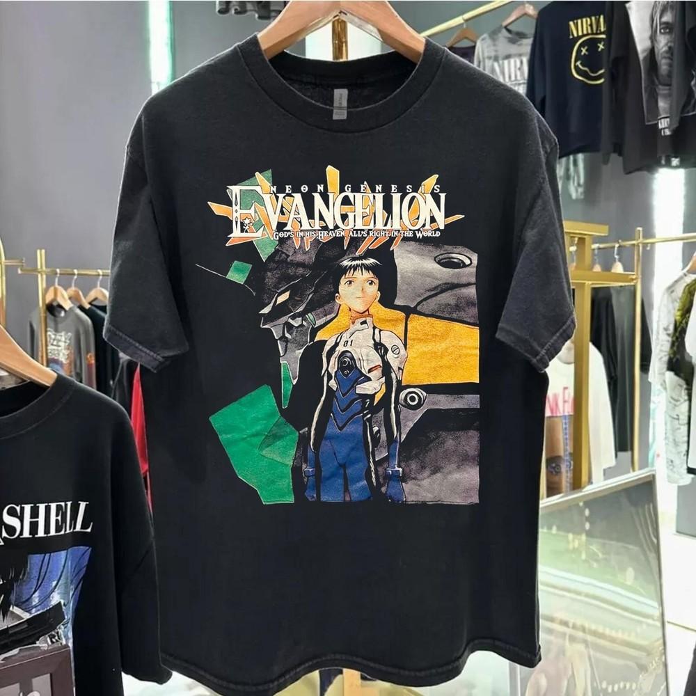 90s Rare Black Tee Neon Genesis Evangelion Short Sleeve T Shirt NH25277 Unisex T-Shirt