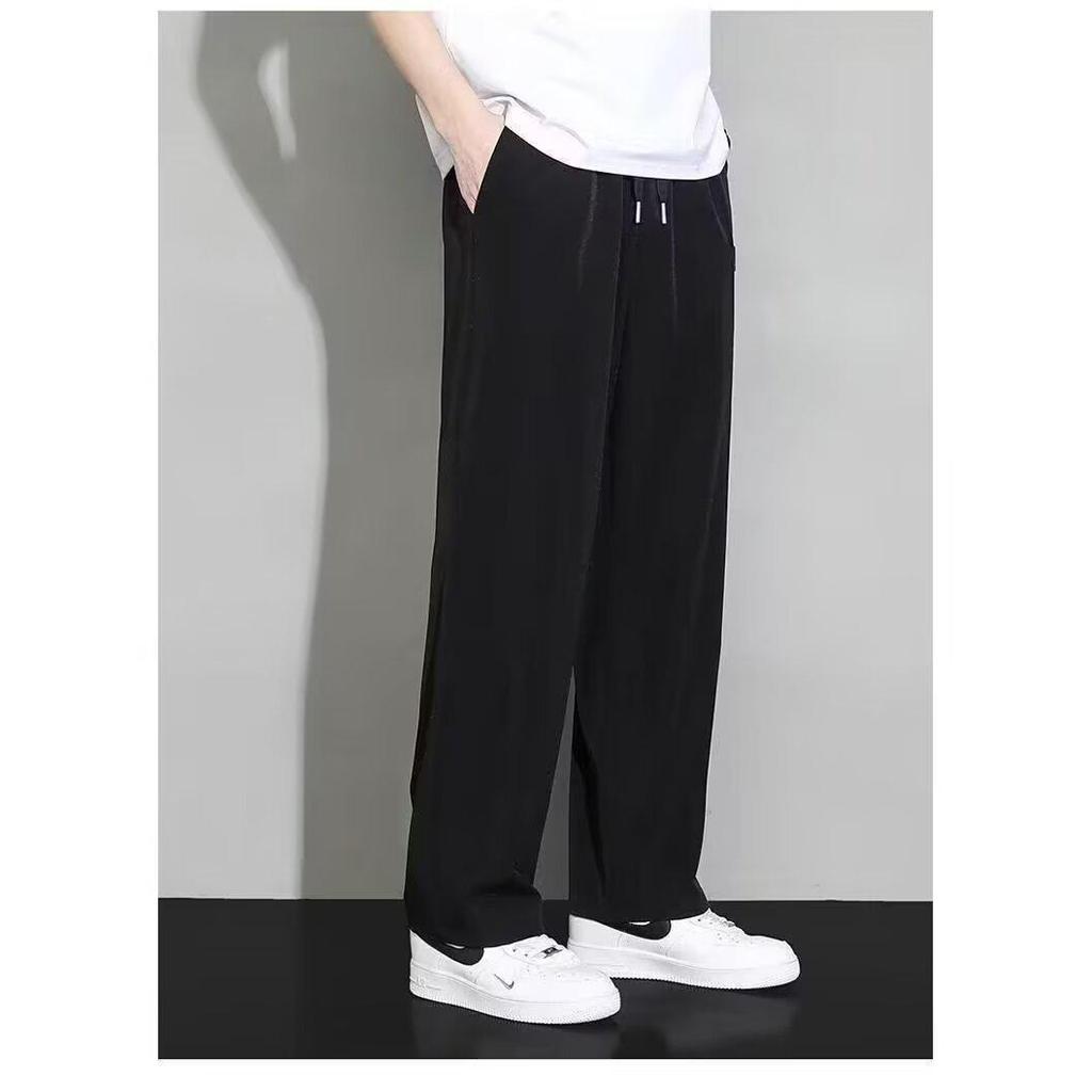 Men's Summer Ice Silk Loose Straight-Leg Pants, Korean Style, Trendy and Versatile.