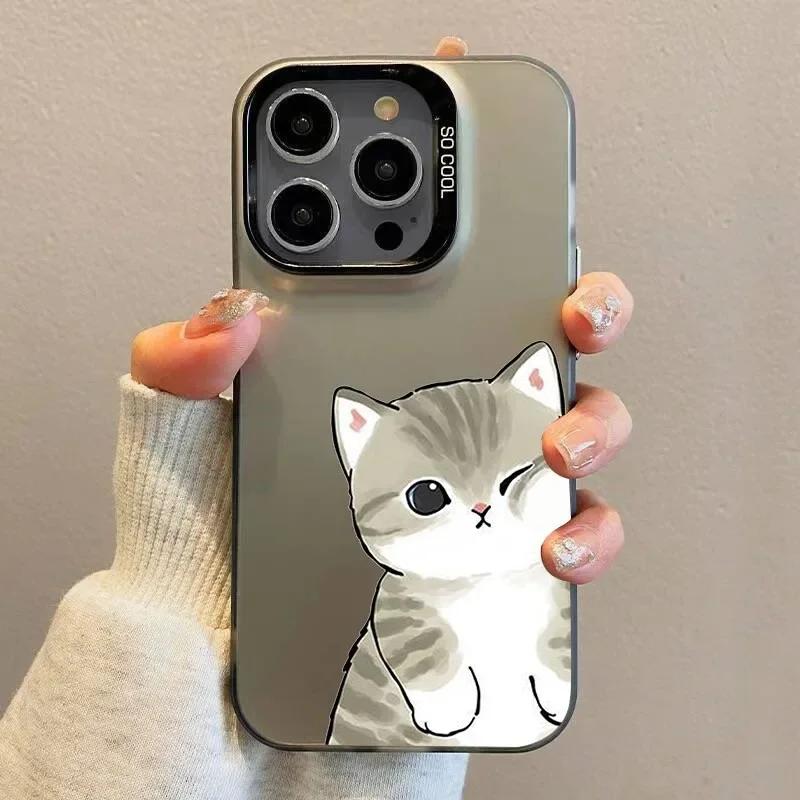 Capa de Celular Divertida de Desenho Animado para Casal Amante de Gatos para IPhone 13 12 Mini 14 15 16 11 Pro Max Plus Capa Dura a Laser Pares Fundas