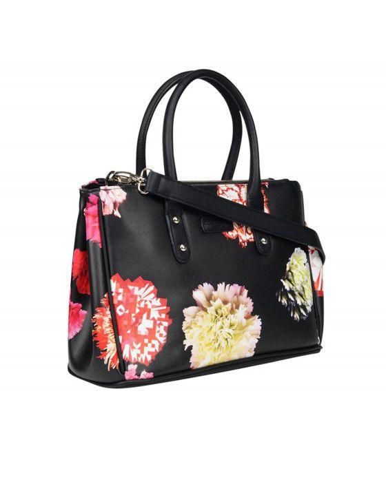 Tote Bag - CHRISTIAN LACROIX - Mily - Black - Floral Print - 2 Handles and Removable Shoulder Strap