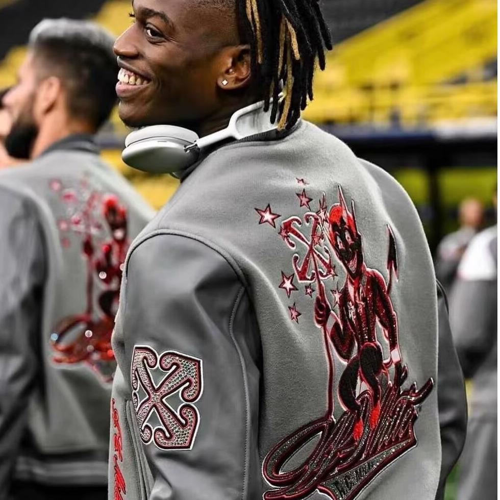 Tide Merk AC Milan Geborduurde Leren Mouw Veelzijdige Baseball Jas
