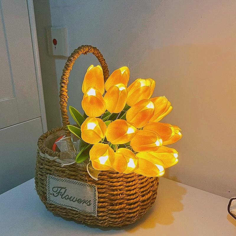 15 PCS Tulip Simulation Flower LED Night Lamp Bedside Atmosphere Night Light Home Flower Bouquet Decorative Photography Wedding Props