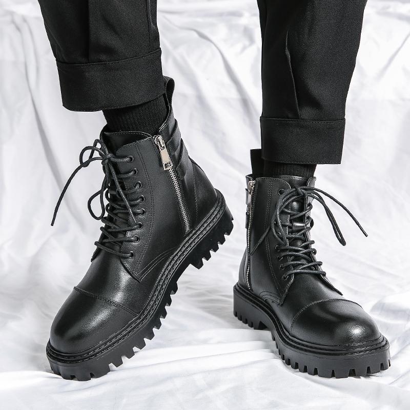 Winter Waterproof Leather Brown Motorcycle Boots Men's Vintage Bicycle Boots Anti Slip Cafe Business Work Outdoors Combat Boots